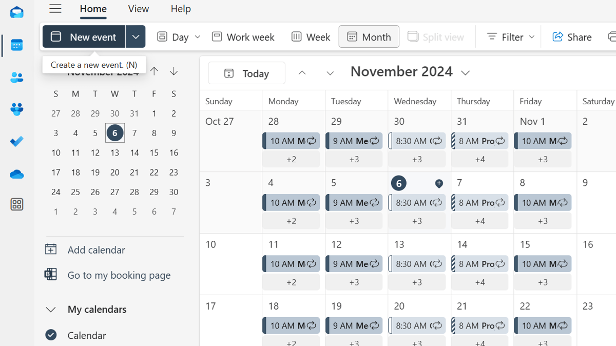 A screenshot of a calendar in Microsoft Outlook